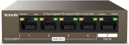 Tenda 5 Port Gigabit PD Desktop Switch with 4-Port POE/POE+ Extenders - No Power Adapter (TEG1105PD)