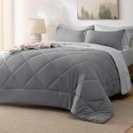 Bedsure Queen Comforter Set - 7 Pieces Reversible Comforters Queen Size Bed Set, Bed in a Bag with Comforter, Sheets, Pillowcases & Shams, Grey Bedding Sets