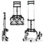 GiantexUK Folding Hand Truck, Heavy Duty Sack Trucks with 10 Wheels, Telescopic Handle and Expanding Cord, Aluminium Moving Trolley Stair Climbing Cart