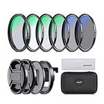 NEEWER 58mm Lens Filter Kit Compatible with GoPro Hero 8 7 6 5, Neutral Density Polarizer Filter Set, 4 ND Filters (ND4/ND8/ND16/ND32), CPL Filter, UV Filter, 2 Lens Caps&2 Adapter Rings