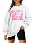 MYHALF Bride Sweatshirt Bachelorette Party Shirts: Oversized Bridal Crewneck Tops Funny Long Sleeve Engagement Gift Outfits, White, Small