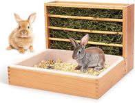 2 in 1 Rabbit hay feeder, Wooden hay rack, Bunny Guinea Pig Holder Holder with Stainless bowls, plastic litter box, toilet, hay rack and water bottle, for rabbits, Chinchillas, rodents (2-in-1)