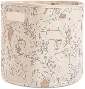 Crane Baby Fabric Round Nursery Storage Basket, Toy Storage, Woodland Nursery Decor, 13"x12", Toy Basket, Baby Storage Organizer, Toy Organizers and Storage Bins, Baby Organizers and Storage, Toy Bins