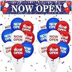 Grand Opening Party Decorations Kit Blue White Now Open Banner Sign and 20Pcs Now Open Balloons Now Open Party Decorations Supplies for Retail Store Coffee Shop Business Outdoor 98.4*17.7in