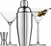 Godinger Cocktail Shaker Set and Martini Glasses Bar Set, Stainless Martini Shaker with Stemmed Cocktail Glasses and Double Jigger, 4 Piece Gift Set