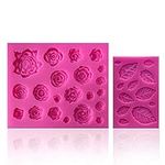 SIENON 33 Cavity Rose Flowers and Leaves Fondant Candy Silicone Molds Chocolate Moulds for Sugarcraft, Cupcake Toppers, Soap, Polymer Clay, Crafting Projects，Wedding and Birthday Cake Decorations