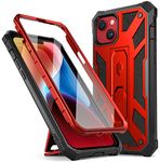 Poetic Spartan Case Designed for iPhone 14, Full Body Rugged Premium Leather Texture Shockproof Protective Cover with Kickstand, Metallic Red