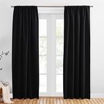 PONY DANCE Blackout Window Curtains - Rod Pocket Window Treatments Curtain Panels/Draperies Room Darkening Noise Reducing Home Fashion, Wide 52 x Long 102, Black, One Pair