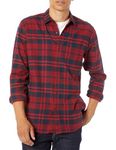 Amazon Essentials Men's Long-Sleeve Flannel Shirt (Available in Big & Tall), Red Plaid, L