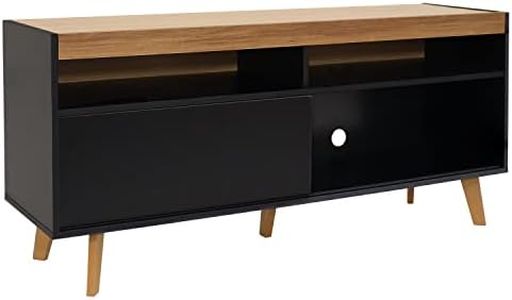 Sunnydaze Mid-Century Modern TV Stand for 58-Inch TV - Entertainment Stand for Living Room, Den, or Family Room - TV Media Console with Storage and Shelves - Black