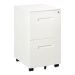 Vinsetto 2 Drawer File Cabinet with Lock and Wheels, Under Desk Mobile Filing Cabinet for Legal, A4, Letter Size, Steel Frame for Home Office, White