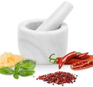 Gourmeo Mortier Pilon Cuisine - Accessoire Cuisine en Marbre de 8,5 cm de Diamètre pour Broyage des Épices Guacamole Pesto Noix Mojito - Mortier et Pilon Concasseur a Grain Blanc