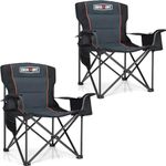 OVERMONT 2 Pack Oversized Camping Folding Chair for Adults with Side Pocket & Carry Bag-Heavy Duty Steel Frame Support 204kg with High Back & Cup Holder Comfy for Garden Picnic Beach