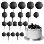 ASTARON 20 Pcs Ball Cake Topper Decorations Mini Balloons Cake Topper Sticks Black Balls Cake Picks Cake Topper Balls Cake Decorations for Wedding Birthday Cake Decorations