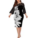 AMhomely Clearance Women Dress,Women Casual Print Gauze Splicing Loose Three Quarter Sleeve Round Neck Dress Ladies Maxi Long Tunic UK Size Shipping 5-7 Days Halloween Christmas Costumes, Black 3, 20