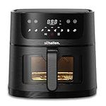 Schallen Digital Air Fryer Healthy Eating Low Fat Large Fast Cooking Machine with Touch Screen, Grill Rack, Adjustable Temperature & 60 Min Timer, Glass Window, Black (6L)