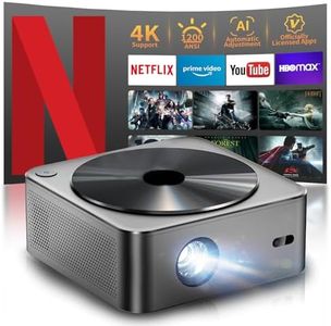 Projector-4K [1200 ANSI/Netflix Officially Licensed] Smart Projector with WiFi6 and Bluetooth,3D Stereo Sound & AI Auto Focus,Outdoor Movie Projector,MAX 300''Display