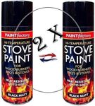 GSV Essentials Black Matte Stove Paint, High Temperature Black Spray Paint for Wood Burners, BBQs Grill, Heat Resistant Up to 600°C, Easy To Use, 400ml (Pack of 2)