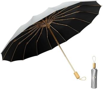 Compact Umbrella with UPF 50 UV Sun Protection, Super Windproof 16 Fiberglass Ribs, Small Foldable Travel Rain/Sun Umbrella, Portable Mini Parasol for Golf & Outdoor Use (Silver/Black)