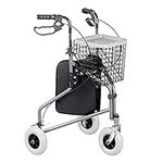 Days Tri Wheel 3-Wheel Walker with Breaks, Foot Rest and Basket, Mobility and Support Aid for Elderly, Disabled and Handicapped Users, Quartz