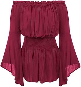 Hanna Nikole Womens Renaissance Shirt Bell Sleeves Ruffle Off Shoulder Boho Corset Top 16W Wine