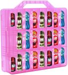 Bins & Things Toy Car Storage Organizer with 48 Compartments - Transparent Portable Car Case Storage Box for Small Items, Craft Supplies, Pills, Earrings - Ideal Organizer for Kids and Adults - Pink