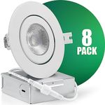 QPLUS Gimbal Recessed LED Pot Lights, 4 inch 5000K led recessed Ultra Slim Lights, Dimmable, IC Rated, ETL, Energy Star, CSA Approved, 10W 750LM, Spotlight, 5000K, 8PK