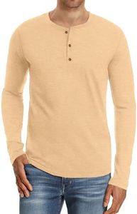 NITAGUT Mens Fashion Casual Front Placket Basic Long Sleeve Henley T-Shirts (S, Vg Beige)