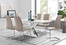 Furniturebox UK Atlanta Rectangle Chrome Metal Modern Stylish High Gloss White 6 Seater Dining Table And 6 Premium Murano Dining Chairs Set (Dining Table + 6 Cappuccino Grey Murano Chairs)