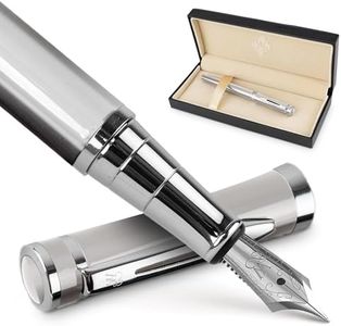 Wordsworth & Black Juego de plumas estilográficas punta media con 24 cartuchos de tinta, un convertidor para la recarga de tinta y un estuche de regalo, diarios y caligrafía (Plata cromada)