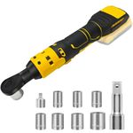 3/8" Cordless Ratchet Wrench Compatible with DEWALT 20V Battery, Electric Power Ratchet, Variable Speed Trigger, 45 Ft-lbs 400 RPM Wrench Tool, 7 Sockets, 1/4" Adapter & 3" Extension Bar (Tool Only)