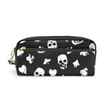 FFY Go Pencil Case, Skull Vintage Printed Travel Makeup Pouch Large Capacity Waterproof Leather 2 Compartments for Girls Boys Women Men Black