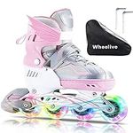 Wheelive Adjustable Inline Skates, Kids Inline Roller Skates Blades with Light Up Wheels Beginner Skates with Adjustable Size for Girls Boys Teens