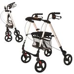 MobiQuip Aluminium Rollator, 4 Wheeled Walker with Seat and Storage Basket, Weighs Just 6.4kg Lightweight Folding Mobility Aid, Easy to Fold Walking Frame, for Elderly or Disability, Silver