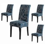 House of Quirk Polyester Flowered Elastic Stretch Removable Washable Short Dining Chair Seat Protector Slipcover (4, Blue Ash, )