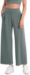 ODODOS Modal Soft Wide Leg Cropped Pants for Women High Waist Casual Relaxed Pants with Pockets, 25" Inseam, Slate Green, X-Small