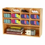 Dicunoy Desktop Art Supply Storage Organizer, Bamboo Desk Pen Storage Caddy with 13 Compartments, Thick Pencil Holder Box for Markers, Color Pencils, School, Classroom, Office, Home