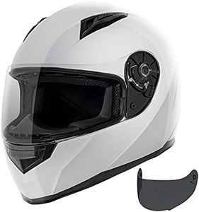 VCAN VX Lightweight Full Face Motorcycle Street Bike Helmet with Extra Tinted Visor DOT & ECE 22.05 Approved (White, Small)