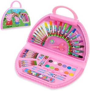 Peppa Pig Coloriage Enfant Fille Malette Dessin Enfant 50 Pcs Peinture Crayons de Couleur Feutres Coloriage Enfants Coffret Coloriage Idée Cadeau Petite Fille