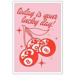 Pnsoien Always Lucky Magic 8 Ball Pink Posters Funny Preppy Red Cherry Canvas Wall Art Minimalist Room Aesthetic Prints Painting Retro Trendy Modern Dormitory Bedroom Wall Decor 16x24in Unframed