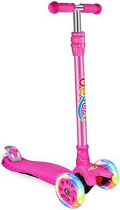 BELEEV Scooters for Kids 3 Wheel Kick Scooter for Toddlers Girls Boys, 4 Adjustable Height, Lean to Steer, Light up Wheels, Extra-Wide Deck, Easy to Assemble for Children Ages 3-12 (Rose Pink)