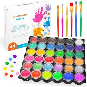 Washable Finger Paint, Shuttle Art 44 Pack Kids Paint Set with 36 Colors Toddler Paints(30ml, 1oz) for Toddlers, Paint Brushes, Finger Paint Paper Pad, Palette, Non Toxic Paint for Kids Art & Craft