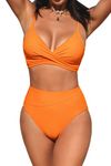 CUPSHE Women's Orange Twist High Waist V Neck Bikini Sets,XS