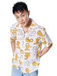 The Souled Store Men Official Garfield: Made to Lounger White Printed Summer Shirts Shirt for Men Casual Half Sleeves Regular Fit Printed Stylish Latest Cotton Summer Branded Wrinkle Free T