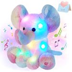 Glow Guards 12 inches Musical Light up Rainbow Elephant Stuffed Animal LED Singing Soft Wildlife Animal Plush Toy with Night Lights Lullabies Birthday Children's Day Gift for Toddler Kids