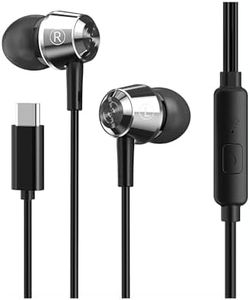 HAPPYAUDIO W1 USB C Wired Headphones,Hi-Fi Stereo Noise-canceling Metal Earbuds with Microphone Earphone for Game Sports Call up,Compatible Samsung Galaxy Note, Google