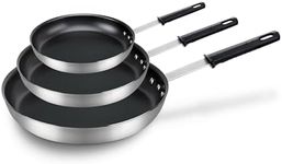 Lagostina Ristorante Professional 3ply Clad Plasma Non-Stick, 3pk Skillet Set, 3-ply clad Construction, 20 cm, 26cm, and 30cm Skillet Set, Induction Safe, Oven Safe, Silver and Black