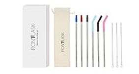 IRON °FLASK Replacement Straw Bundle - 6 Stainless Steel with Bendy Silicone Tips - 3 Cleaning Brushes