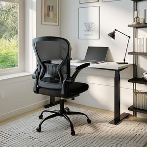 Youhauchair Mesh Office Chair, Ergonomic Home Office Desk Chairs with Flip-up Arms and Lumbar Support, Height Adjustable, Black