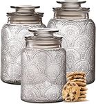 Le'raze Food Storage Containers with Airtight Lids - Retro Design - Pantry Organization, Glass Canisters Storage for Cookies, Tea, Sugar, Candy Jars, Sugar Packet, Set of 3